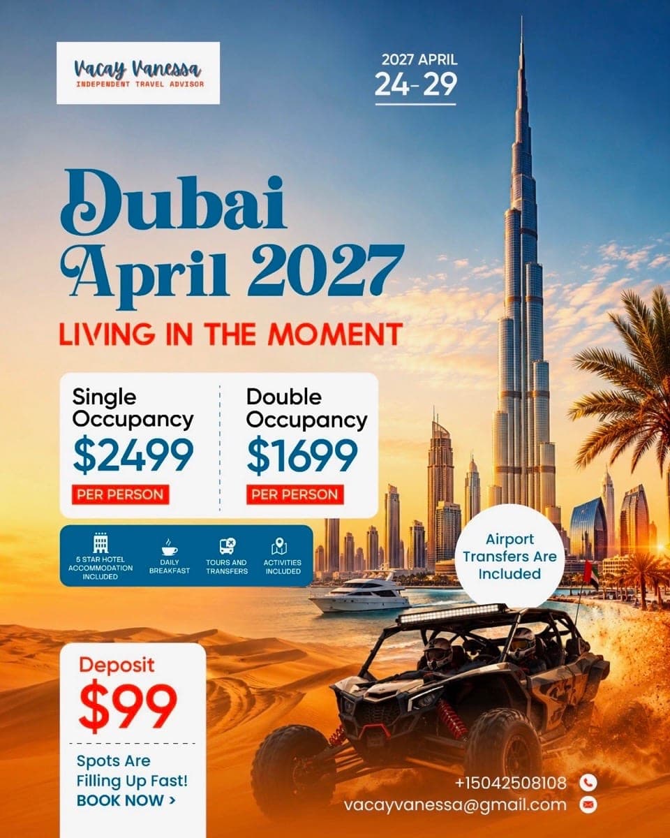 Dubai April 2027 group trip flyer